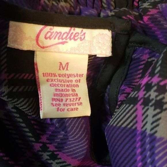 Candies‎ Purple Plaid Drop Waist Sheer M Blouse - Picture 6 of 6